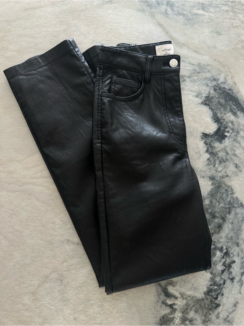 Aritzia Black Faux-Leather Straight Leg Pants